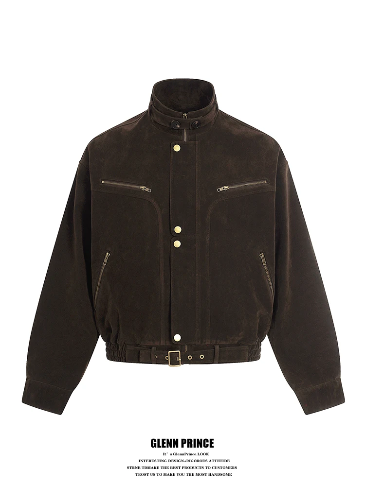 

American Retro Deconstructed Stand Collar Suede Jaet Men's Spring Trendy High-End ort Wide Outerwear Youth ular Sle