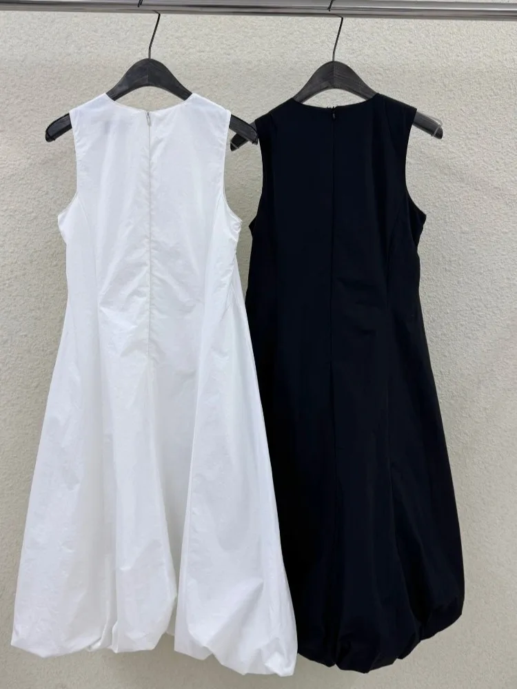 فستان صيفي طويل فضفاض بدون أكمام للنساء، تنورة بيضاء مزينة بالزهور، تصميم كوري جديد راقي وعصري