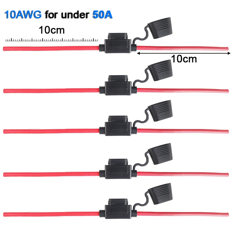 5 Stück 10A 20A 30A 50A Sicherungssteckdose Wasserdichter Mini Kleiner Mittlerer Auto-Sicherungshalter 16/14/12/10AWG Auto-Flachsicherungskabel