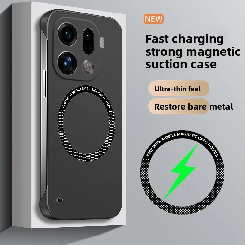 Luxuriöse, ultraflache, magnetische, rahmenlose Handyhülle in Uni-Farbe für Magsafe für OPPO Find X7 X8 X8 Pro X9 X9 Pro, stoßfeste Abdeckung