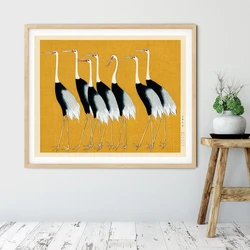 Yellow Birds Crane Print Japanese Oriental Art Coastal Poster Canvas Painting Vintage Wall Art Pictures Living Room Home Decor