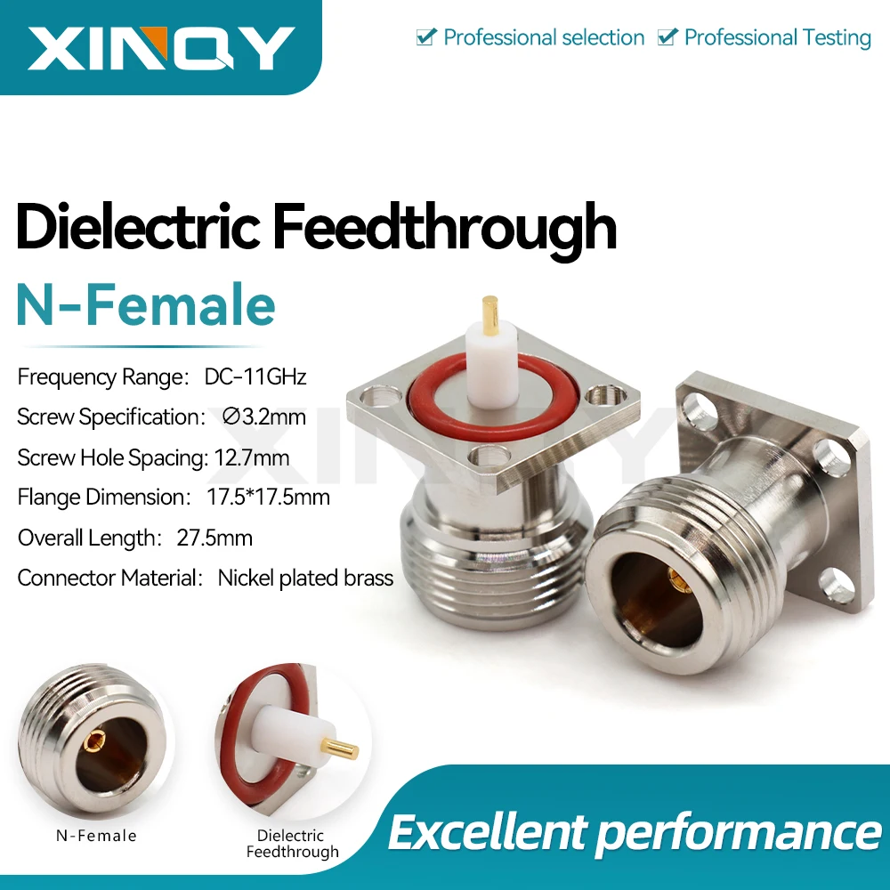 XINQY N-KFD1019MNT RF dielectric bulkhead coaxial connector, 4-hole flange fixed, waterproof O-ring equipped joint