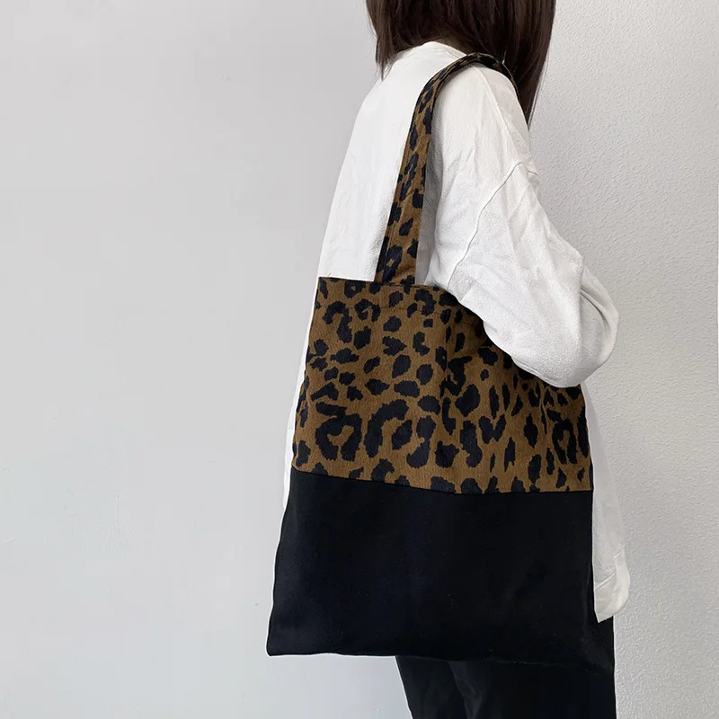 Art Design Leopard Shoulder Bag For Women New Canvas Bag Ladies Handbags and Purses Patchwork Shopper Bag Girls Tote Bag Bolso