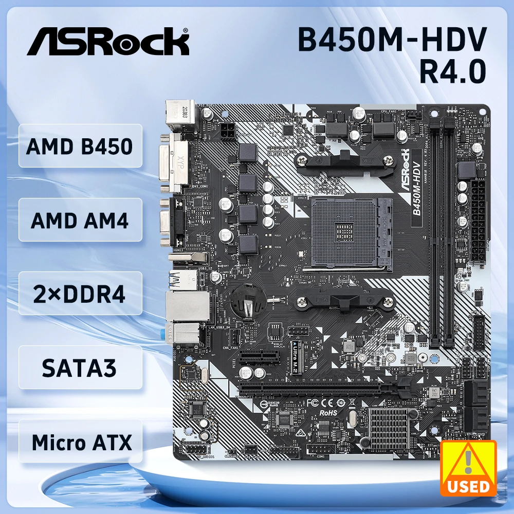 

B450 B450M Motherboard ASROCK B450M-HDV R4.0 AM4 support Ryzen 5 5600 1200 5300G 5900 5700 cpu DDR4 16GB Ultra M.2 Micro ATX