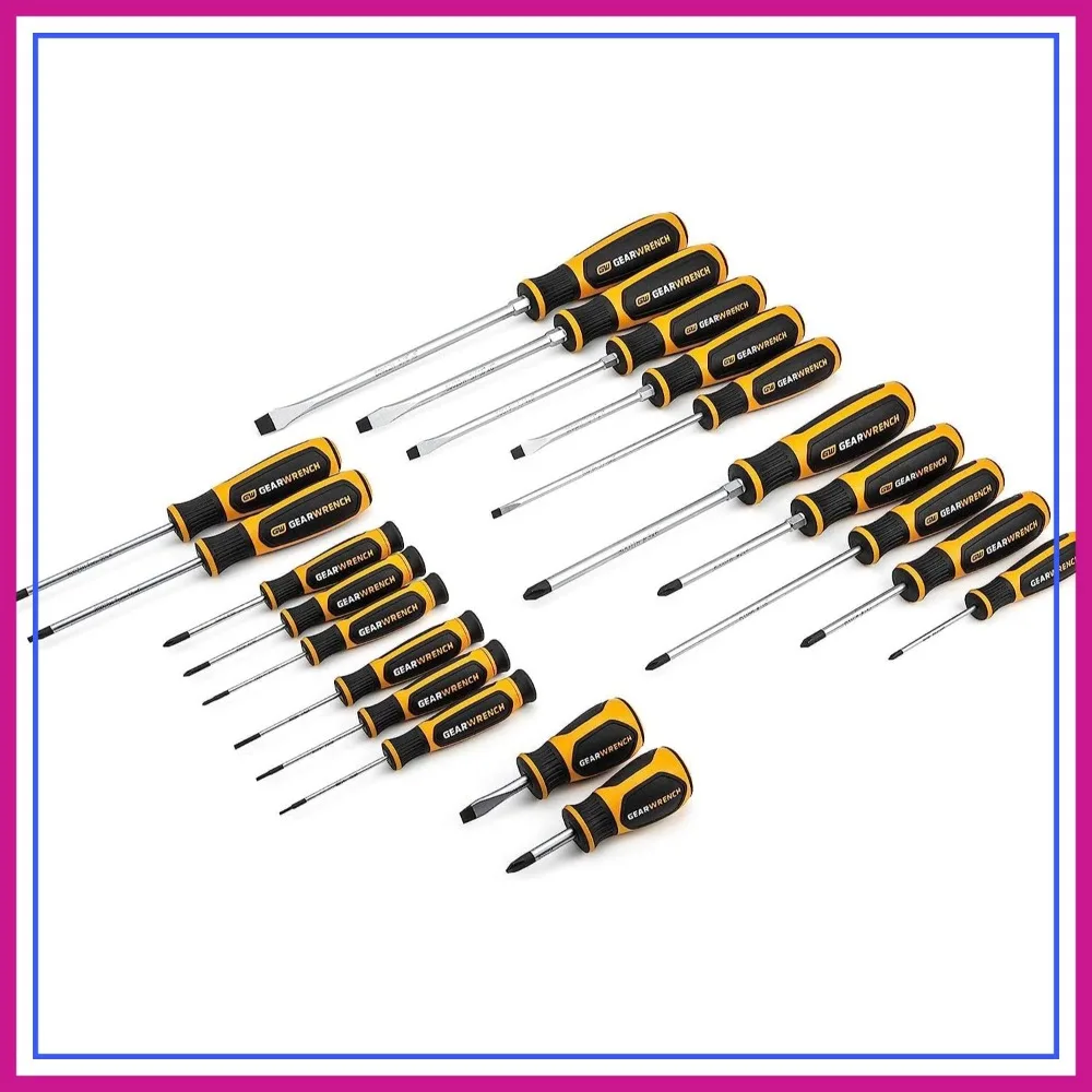 

20 Pc Screwdriver Set, Phillips/Slotted/Torx, Dual Material Handle, Non-Slip Black Oxide Tips
