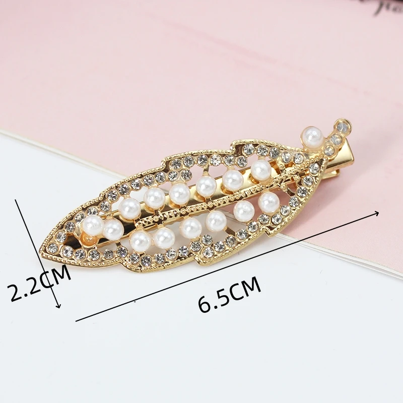 Hair Clips Trend Leaf Feather Barrettes for Women Crystal Pearl Alligator Hairpin Headwear Fashion Hair Accessories Jewelry Gift