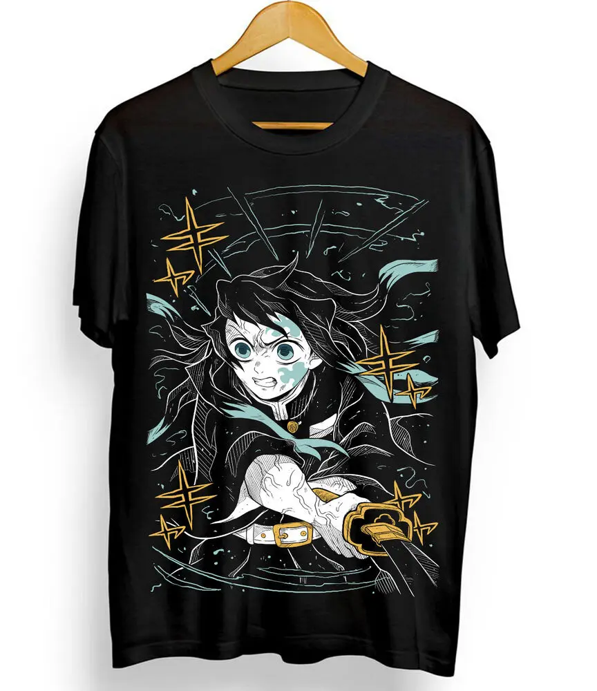 Anime Muichiro Tokito T-shirt Kimetsu no Yaiba Demon Slayer Black Shirt All Size