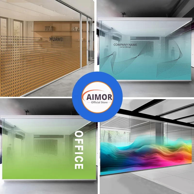 

AIMOR Customized Printing LOGO Decoration Sticker Self-adhesive Office Use Translucency Semi-privacy Gradient Window Glass Film