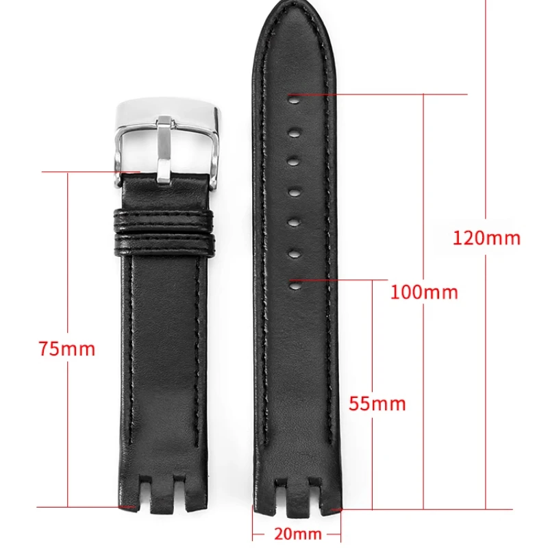 Curved end 20mm Watch Strap For swatch YTS401 402 403 409 713 YTB400 men Genuine Leather Watchband Folding buckle Accessories