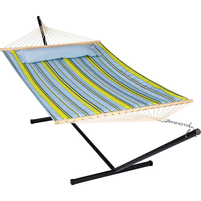 Danlong Heavy Duty Outdoor Hammock with Stand, Two Person Quilted Fabric Hammock Swing with 12ft Steel Stand