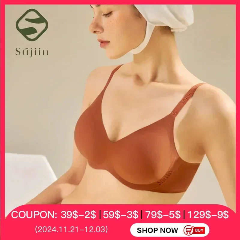 SUJIIN Seamless Bras for Women Sexy Push Up Wireless Bra Female Soft Support Bralettes V-Neck Lady Thin Comfort Bralettes MX222