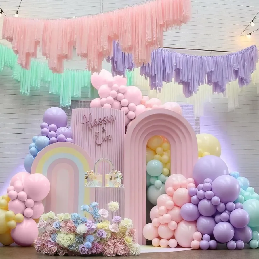 Pastel Balloons Multicolor Macaron Balloons Colorful Latex Party Balloon Set with Confetti in Baby Pink Blue Purple Yellow and