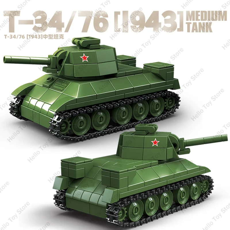 2024 Tank Toys Military T-34 Medium Tank Building Blocks Soviet WW2 T34/76 Armored Car Model Soldiers Gift For Boy Birthday Sets