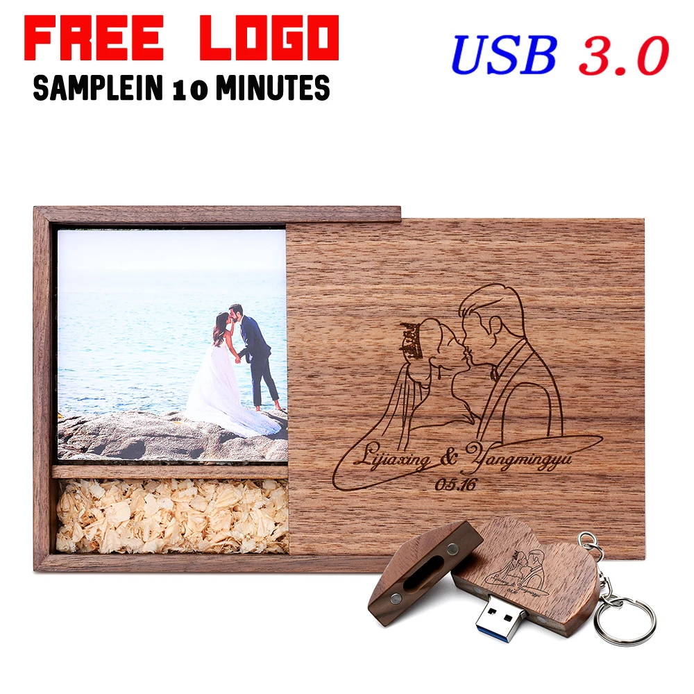 

USB3.0 Wooden Pen Drive 128GB Free Custom Logo USB 3.0 Flash Drive 64GB With Box Memory Stick 32GB Wedding Gift USB Stick 16G 8G