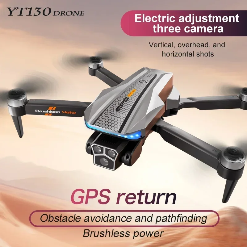 YT130 RC Drone 4K Three cameras Professional 5G WIFI FPV GPS Return Brushless Motor Obstacle Avoidance Mini Quadcopter Toys