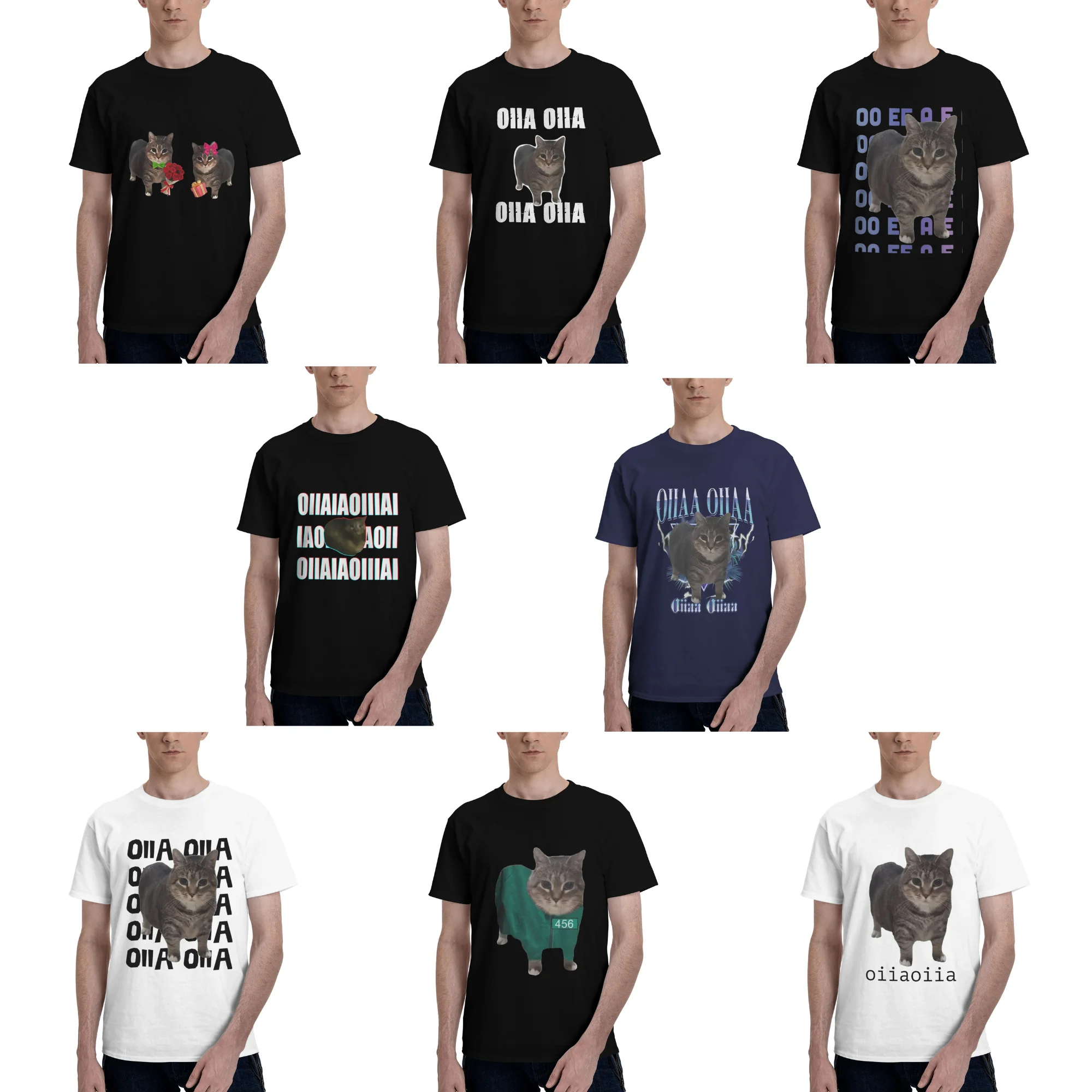 

Oiia Oiia Cat T-Shirt for Men oia oia Novelty Pure Cotton Tee Shirt Crewneck Short Sleeve T Shirts New Arrival Clothing
