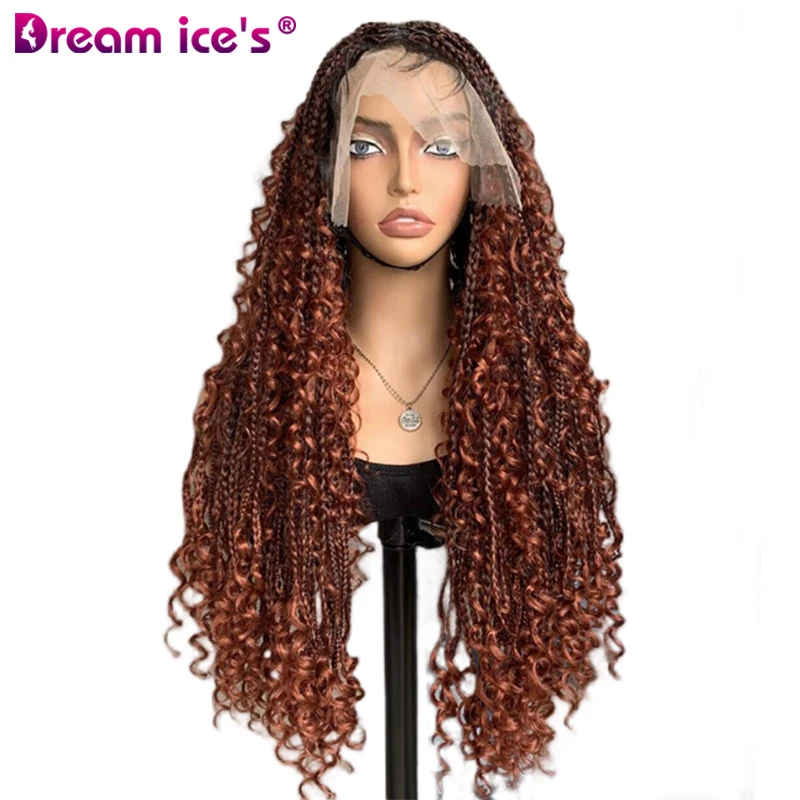 22Inches Full Lace Front Box Braided Wigs Handmade Cornrow Synthetic Hair  Heat Resistance Lace Wig African Braided Front Wigs