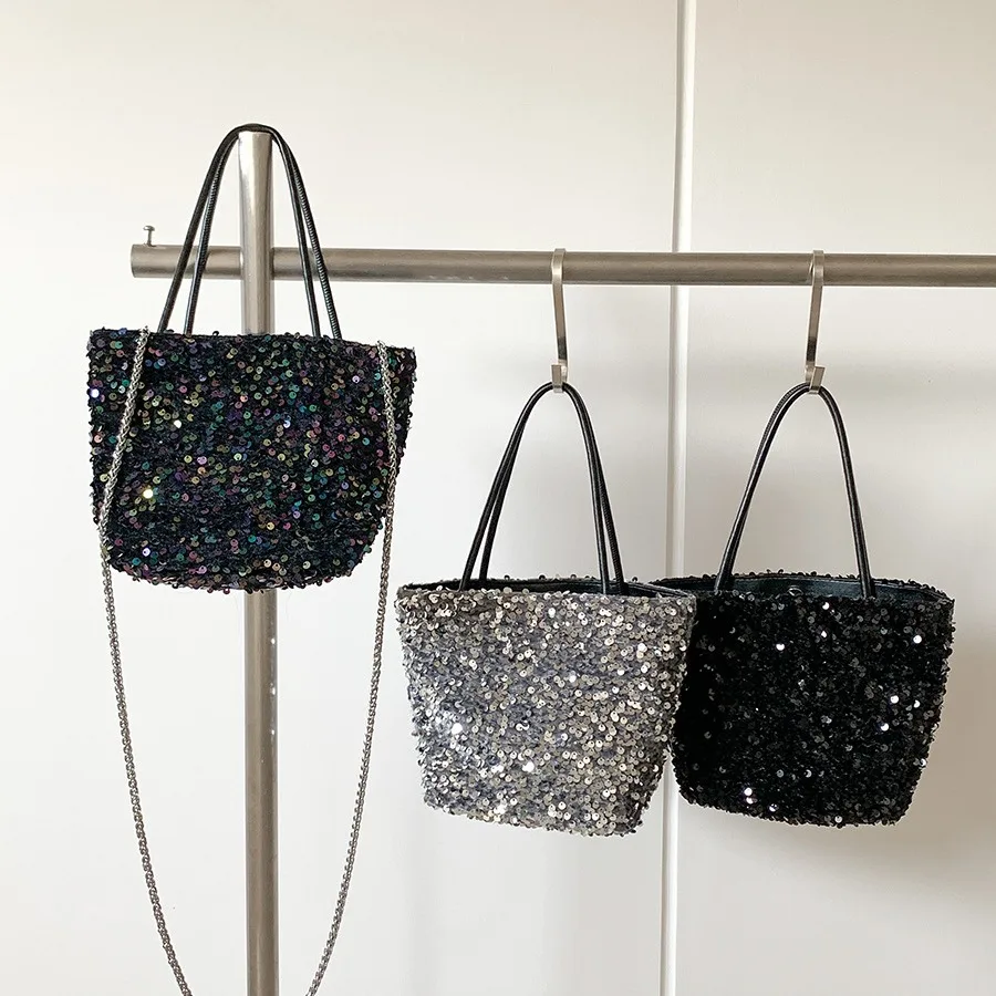 LEFTSIDE Small Sequin Underarm Bags for Women 2023 Luxury Designer Korean Fashion Party Handbags and Purses Trend Shoulder Bag