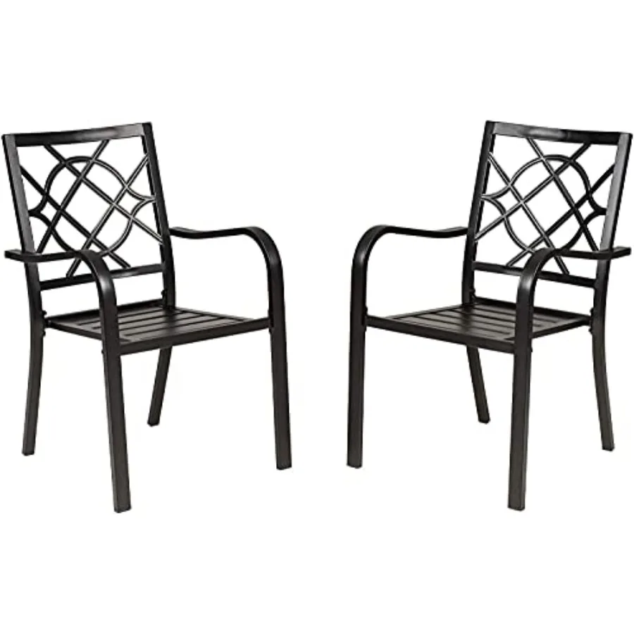 Outdoor Dining Chairs, Patio Bistro Wrought Iron Stackable Chairs with Armrest for Garden, Porch, Backyard, - Supports 250 lbs