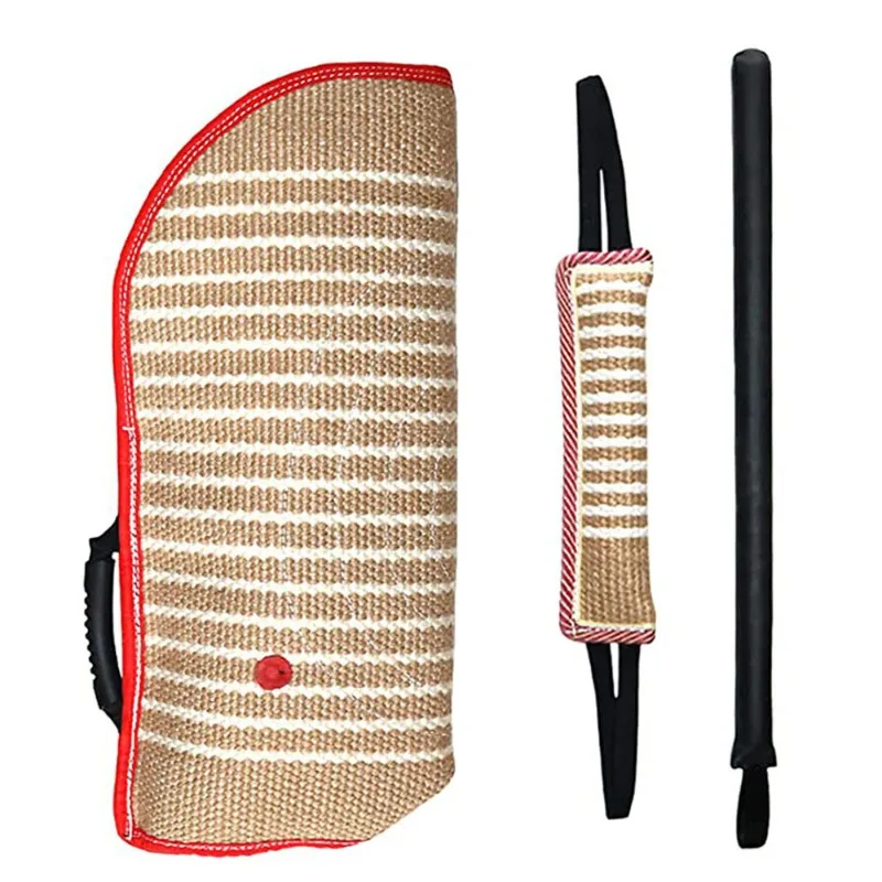

Dog Bite Sleeve Agility Training Equipment Large Natural Jute Upper Arm Sleeves Bite Tug Stick Kit for Pet Training Supplies