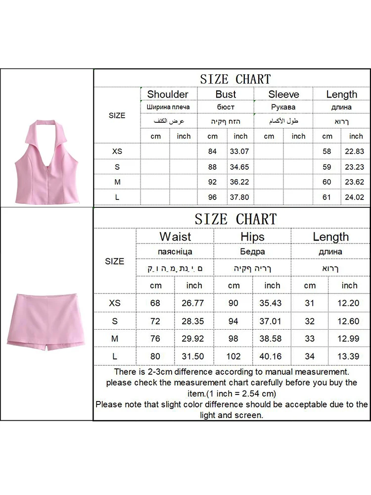 TRAF 2024 Women Two piece Set Skirts Shorts Set Chic Halter Shirt Neck Backless Top & Shorts Sweet Pink Summer Sexy Shorts Sets