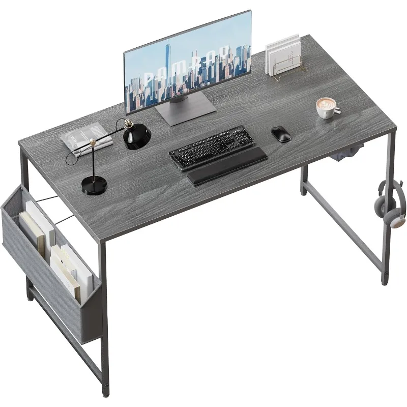 

47 Inch Computer Desk for Small Spaces with Storage Bag, Home Office Work Desk with Headphone Hook, Small Office Desk Stu