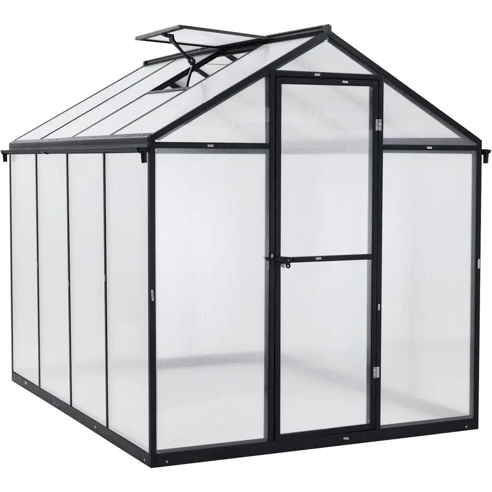 

Уличная теплица из поликарбоната черного цвета 6x8 футов с вентиляционным отверстием на крыше, гвоздями и запираемыми дверцами для патио, сада на заднем дворе
