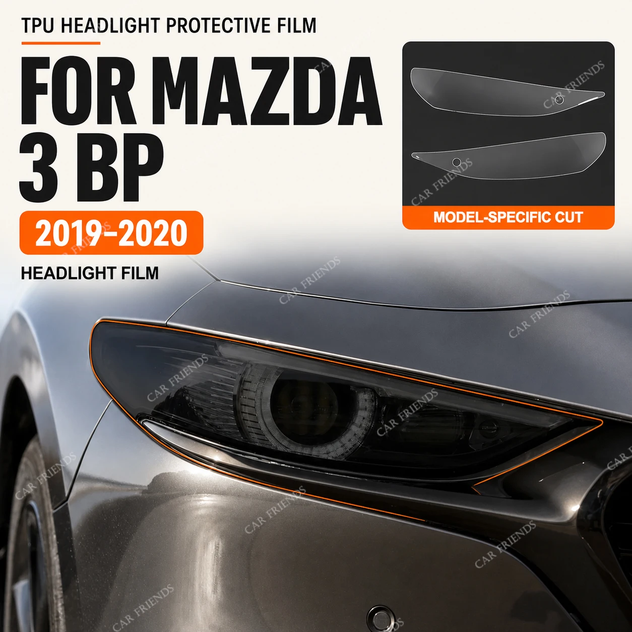 1 Pair Custom Fit TPU Car Headlight Protective Cover Anti-scratch Film Front Light for Mazda 3 BP 2019-2020 Tint Sticker