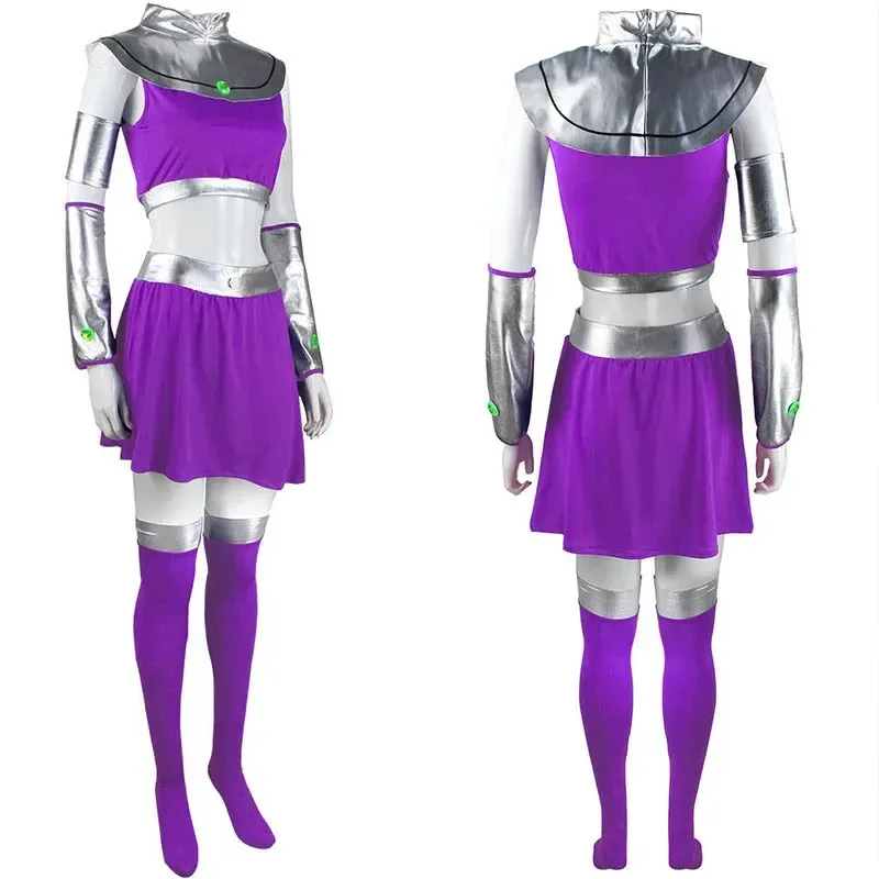 Anime Cosplay Princess Outfit Koriandr Sexy Purple Dress Set Outfits with Stockings for Halloween Starfire Cosplay Costume