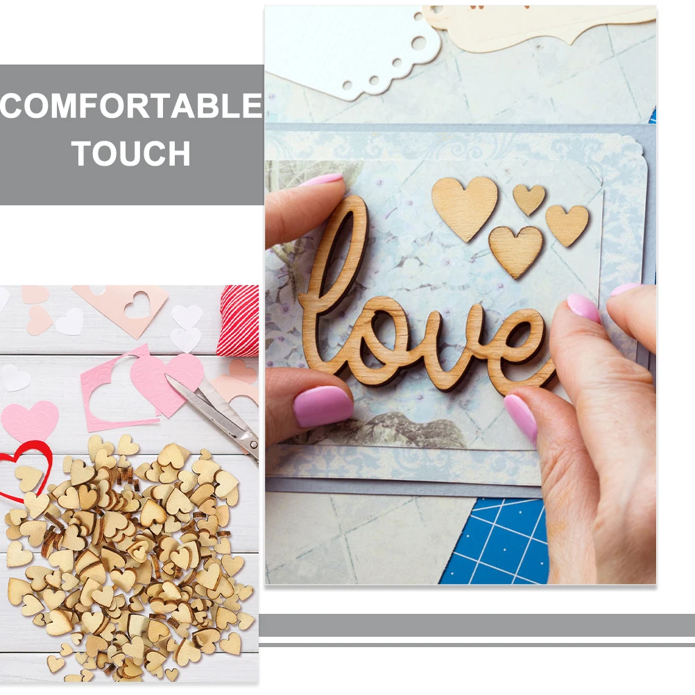 

400Pcs Wooden Heart Embellishments Heart Shape Wood Slices for Valentine Wedding DIY Craft Supplies