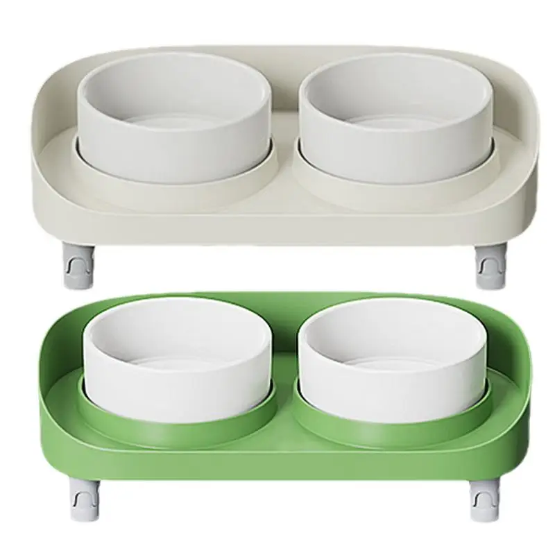 Tilted Elevated Bowl Dog Bowls Set Double Ceramic Feeding Elevated Puppy & Cat Bowls Non Slip Stand Protective Feeder Dish