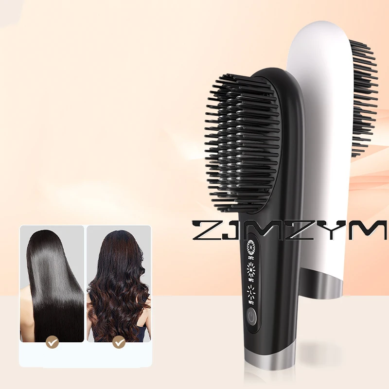 

Wireless Hair Straightener Brush Portable Fast Heating Negative Ions Hot Brush Electric Curly Hair Styling Detangling Comb