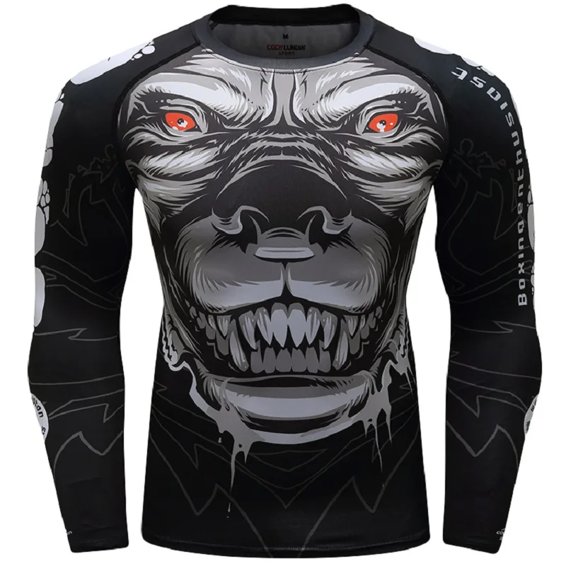 Cody Lundin Men Compression Running Fitness Rash Guard Sublimation Lion Printed Long Sleeve MMA jiu jitsu BJJ Rashguard For Men