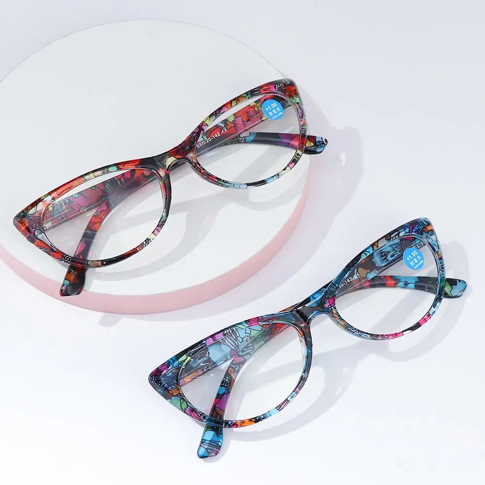 

Fashion Cat Eye Reading Glasses Anti Blue Light Eyeglasses Women Floral Print Anti Eyestrain Glasses Eye Protection Vision Care