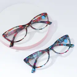 Fashion Cat Eye Reading Glasses Anti Blue Light Eyeglasses Women Floral Print Anti Eyestrain Glasses Eye Protection Vision Care