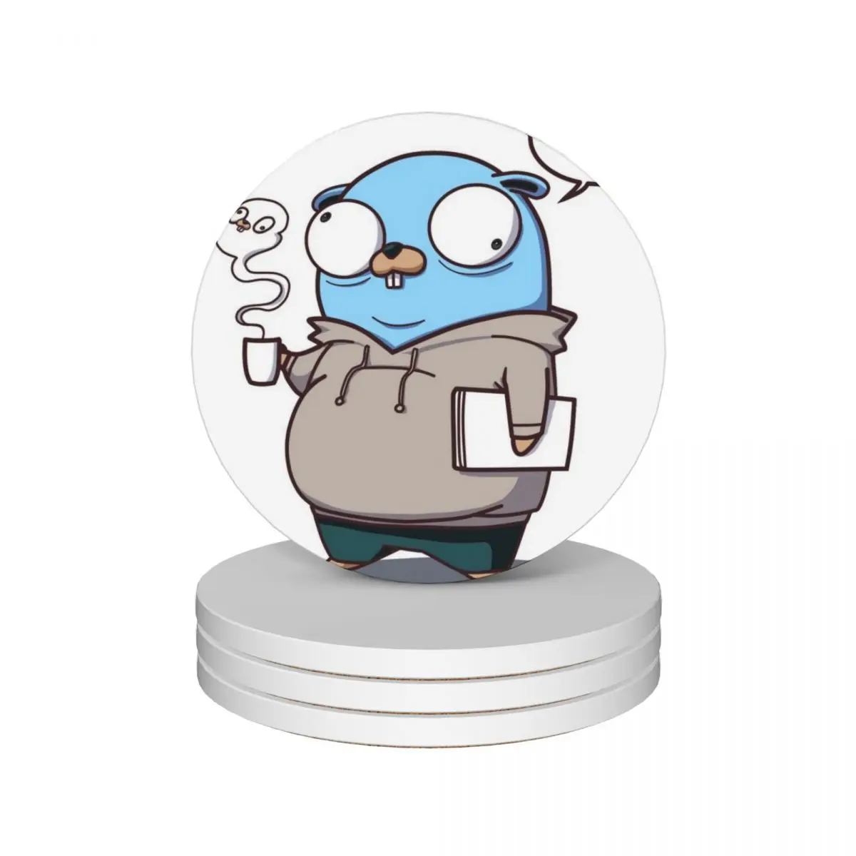 

Golang Gopher Developer and His Soul Ceramic Coasters (Set of 4) for the kitchen accessories original pot Coasters