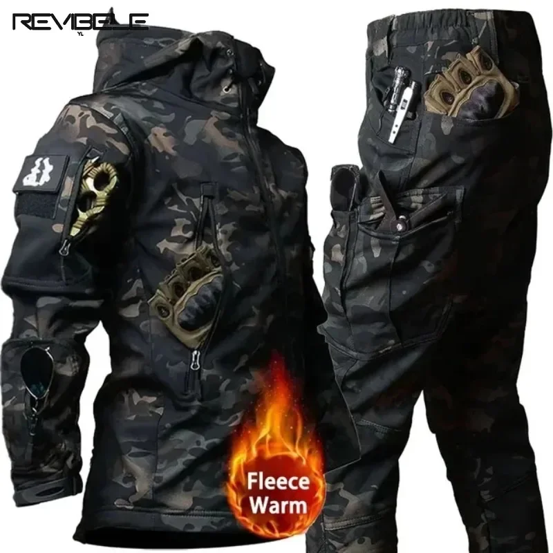 Taktisches wasserdichtes Set Männer Soft shell Fleece Winter Kampfanzug Jacke Hose Windschutz warmes Multi Pocket Training Militär Set