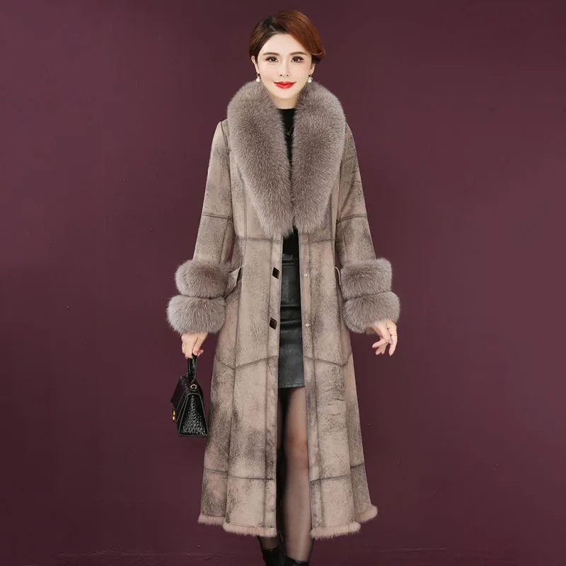 2025 Winter Jacket Women Coat Big Fur Collar Wool Coat Casual Female Long Coat Vintage Thick Warm Outwear Casaco Feminino R2379