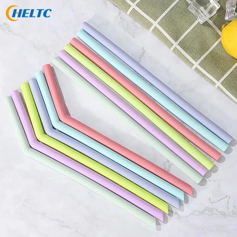 Reutilizável Food Grade Silicone Palhas, Multicolor Palha Beber para Festa das Crianças e Bar, Straight Bent Acessórios, 6pcs