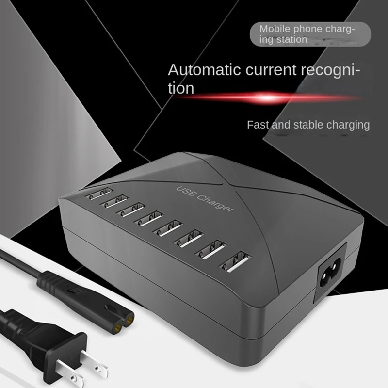 1 PCS 40W USB Multiport Charger Fast Charge Charger Hub 8 Port Fast Charge Charger EU Plug Black