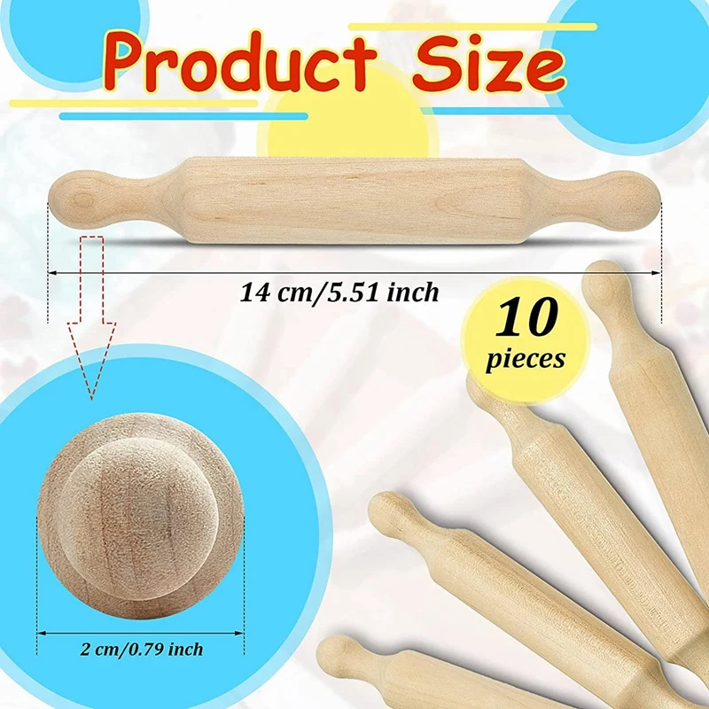 40X Wooden Mini Rolling Pin 6 Inches Long Kitchen Baking Rolling Pin Small Wood Dough Roller For Children Fondant Pasta