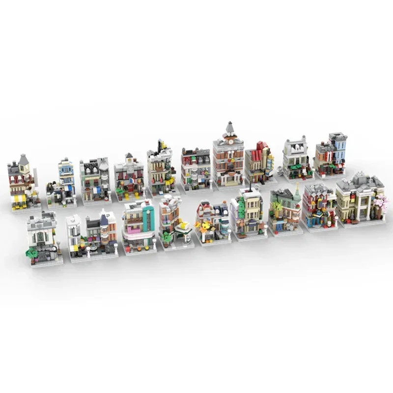 Street View Modell Moc Bausteine Das komplette Set mit 19 Gebäuden Technologie Modulare Blöcke Geschenk Weihnachtsspielzeug DIY Set Montage