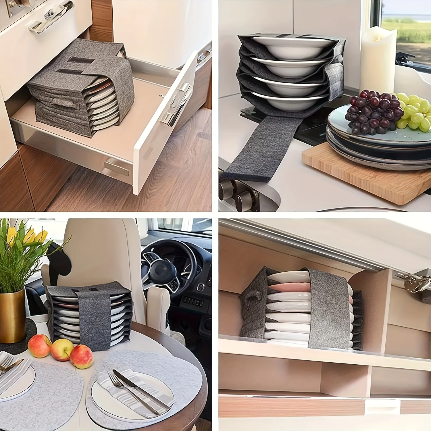 Tablero de fieltro, bolsa de almacenamiento para platos y tazas, estante grueso para vajilla de acampada, contenedor, armario de cocina RV, caja de almacenamiento de platos en capas para Camper