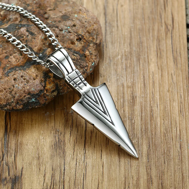 Mens Arrow Pendant Necklace for Men Stainless Steel Male Punk Retro Jewelry