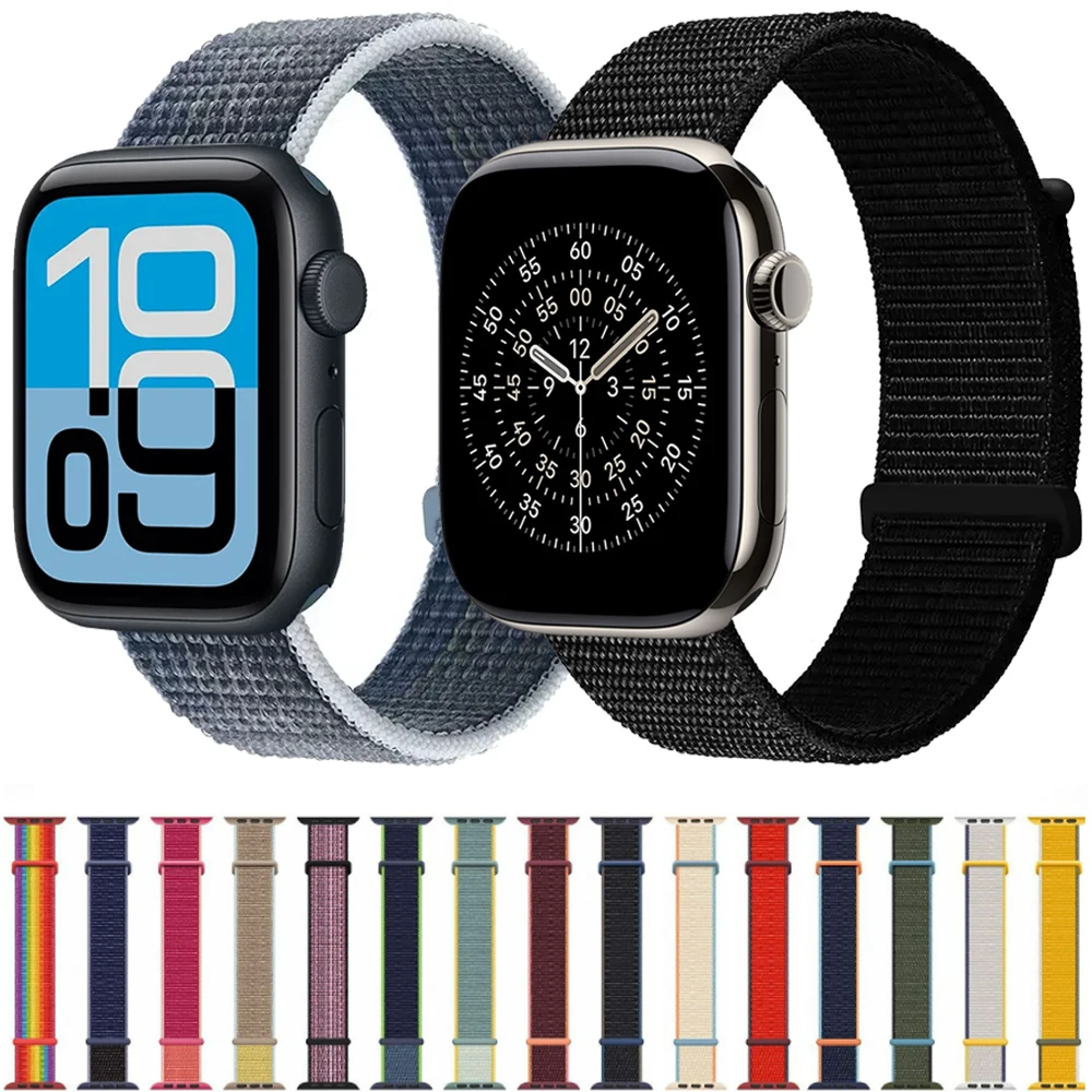 

Нейлоновый ремешок для Apple Watch 11 10 46 мм 42 мм/Ultra 3 2 49 мм Дышащий браслет iWatch 9 8 7 6 5 4 SE 3 45 мм 41 мм 44 мм 40 мм Ремешок