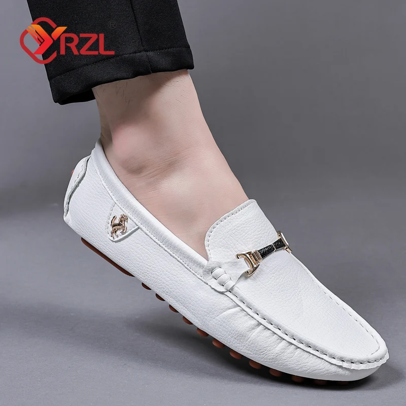 YRZL Men Loafers Soft Moccasins High Quality Spring Autumn PU Leather Shoes Men Flat Driving Shoes White Loafers for Men