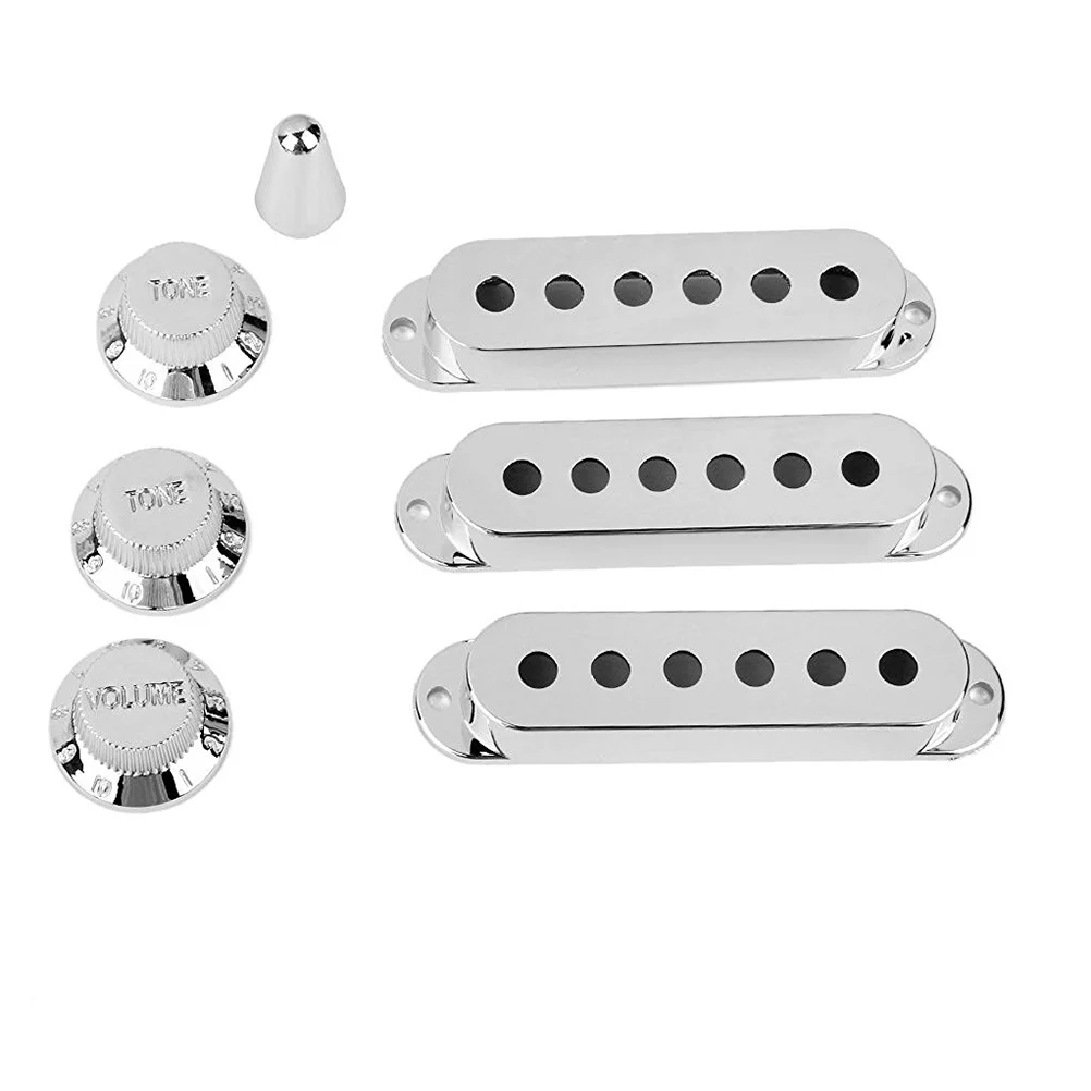 

7Pcs Chrome Pickup Cover Kit for St Guitar Single Coil with Volume Tone Knobs Tips Replacement Parts Guitar Pickup Cover