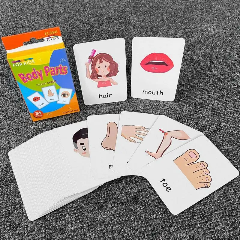 Flash Cards For Toddlers 36PCS Animal Sight Word Games For Kindergarten Preschool Body Parts Educational Flash Cards Montessori