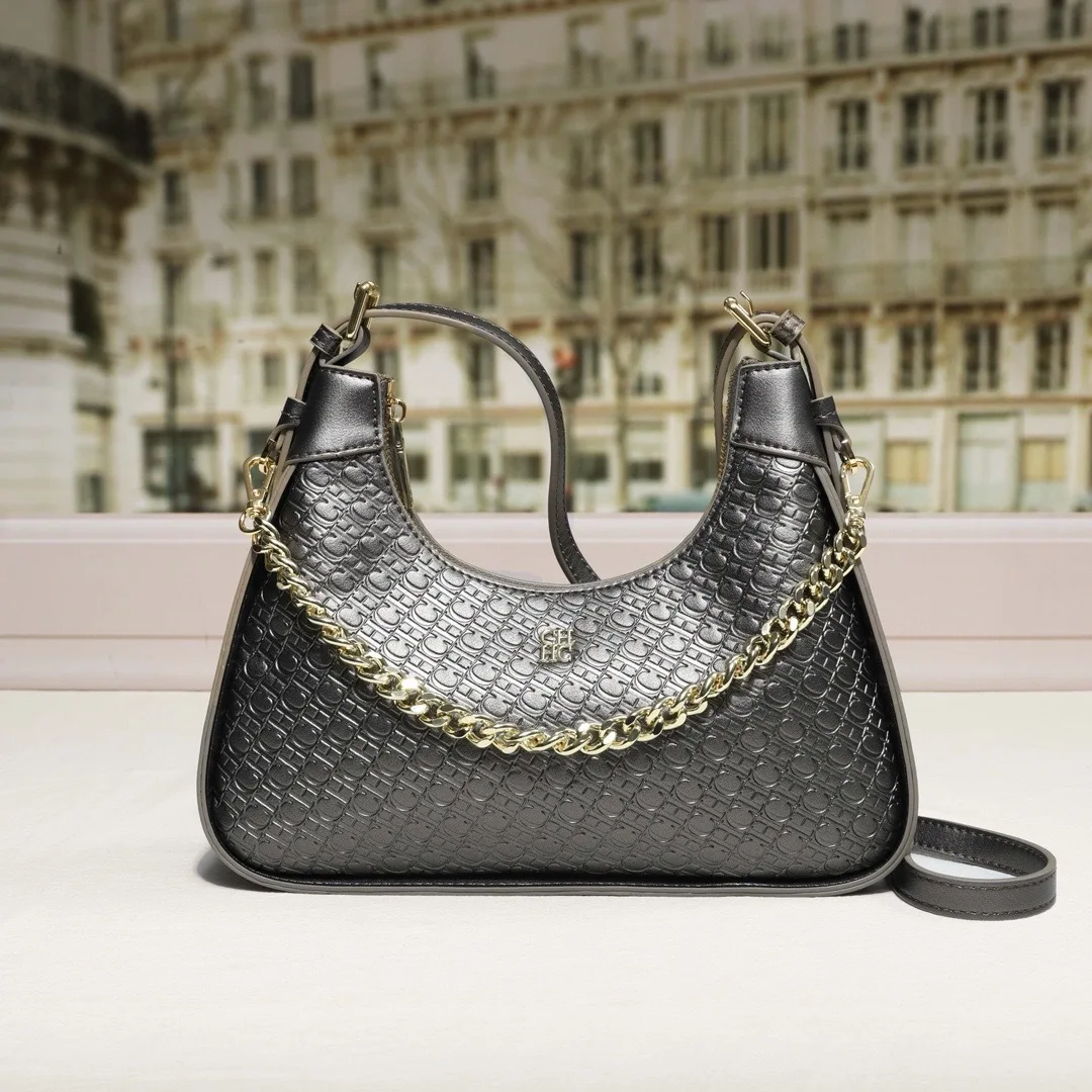 Minimalist Women's Shoulder Bag - Stylish Classic Letter Design Top-Handle Commuter Bag, Trendy Chain Crescent Crossbody Purse