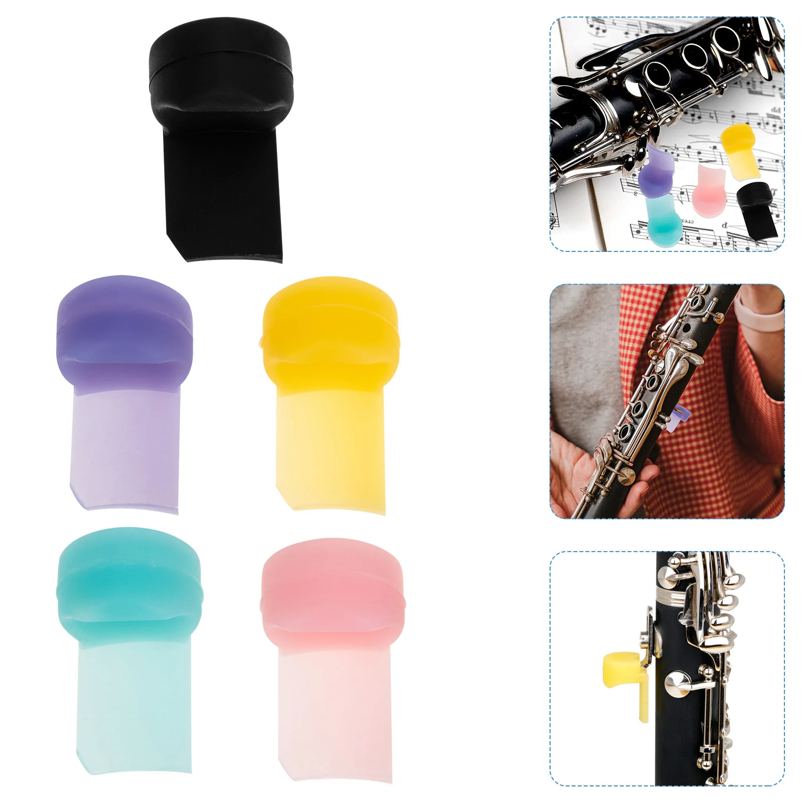 

5Pcs Silicone Clarinet Thumb Rest Cushion Enhanced Durability Vibrant Color Finger Guard Position Support Instrument Accessory